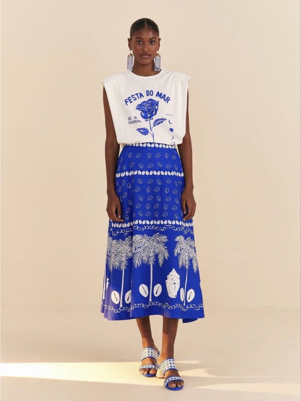 FARM Rio Blue Ondina Midi Skirt M